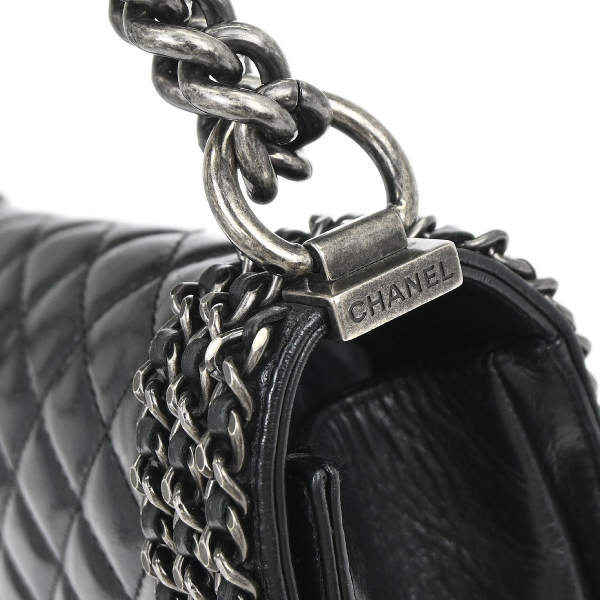 Chanel Boy Flap Bag Quilted Glazed Calfskin Black Leather Handbag