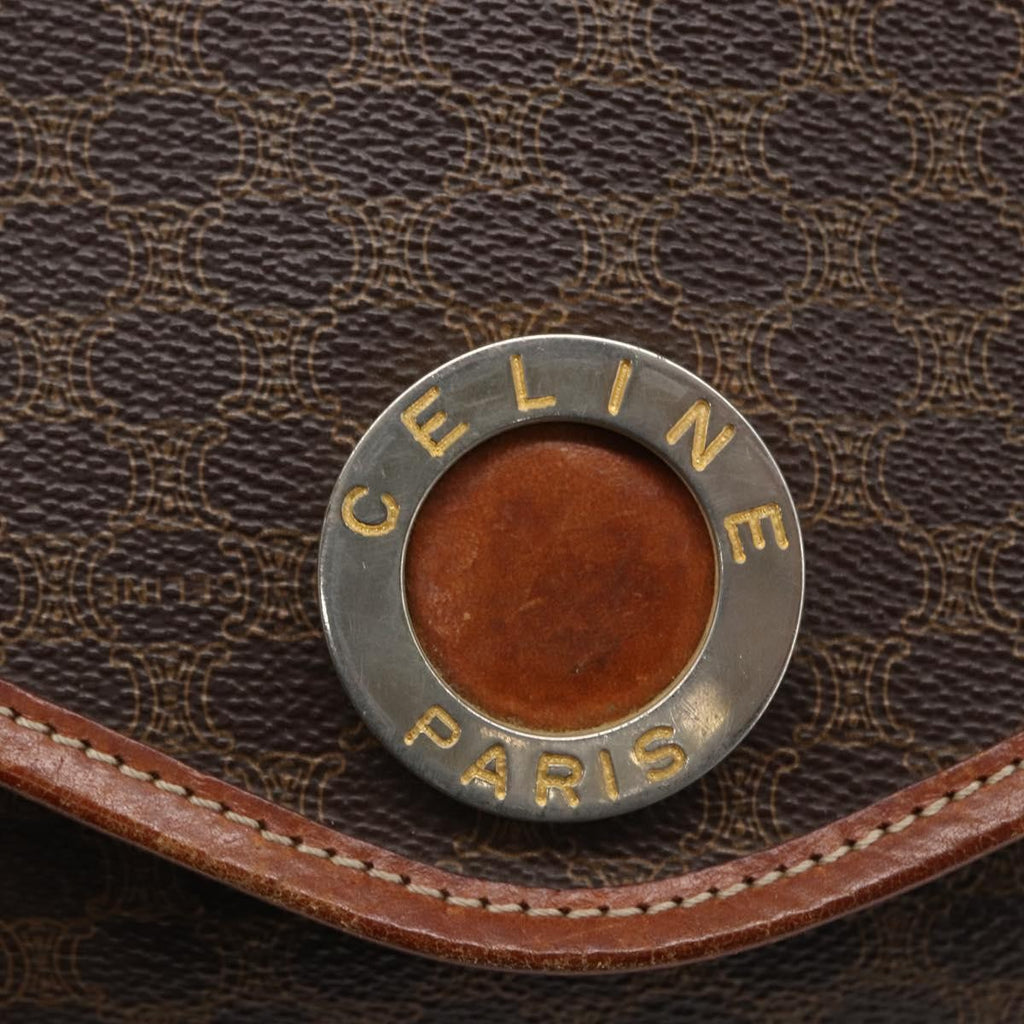 Celine Circle Logo Macadam Pouch Canvas And Leather Brown Canvas Clutche & Pouche Bag