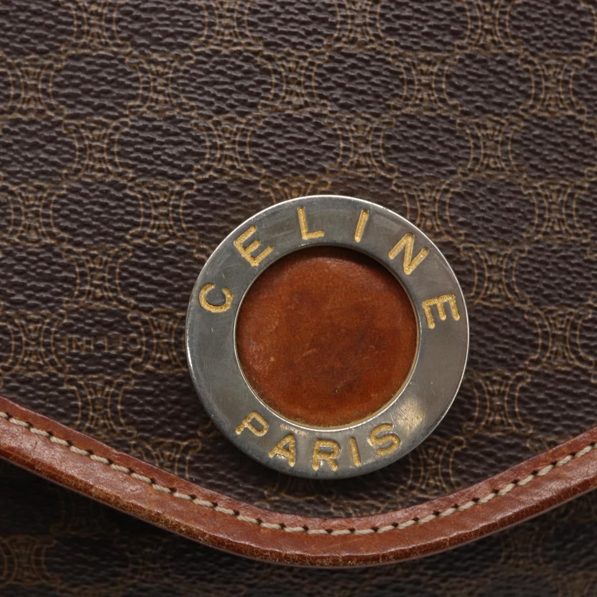 Celine Circle Logo Macadam Pouch Canvas And Leather Brown Canvas Clutche & Pouche Bag