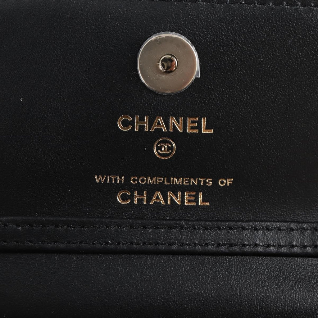 Chanel Flap Card Holder On Chain Quilted Printed Canvas Beige Nylon Shoulder Bag Bag