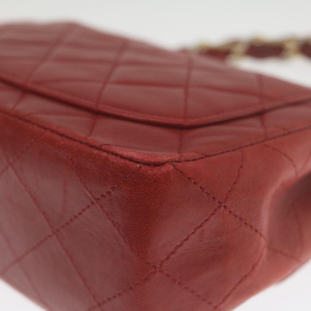 Chanel Vintage Square Chain Handle Flap Bag Quilted Lambskin Red Leather Handbag
