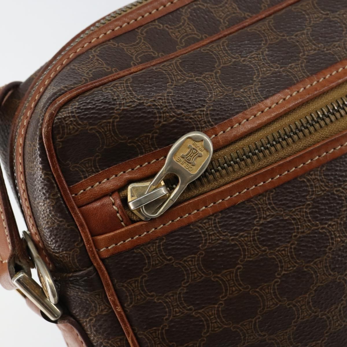 Celine Vintage Macadam Shoulder Bag Canvas And Leather Brown Canvas Shoulder Bag Bag