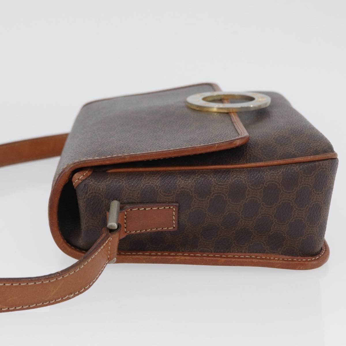 Celine Vintage Macadam Circle Logo Shoulder Bag Canvas And Leather Brown Canvas Shoulder Bag Bag