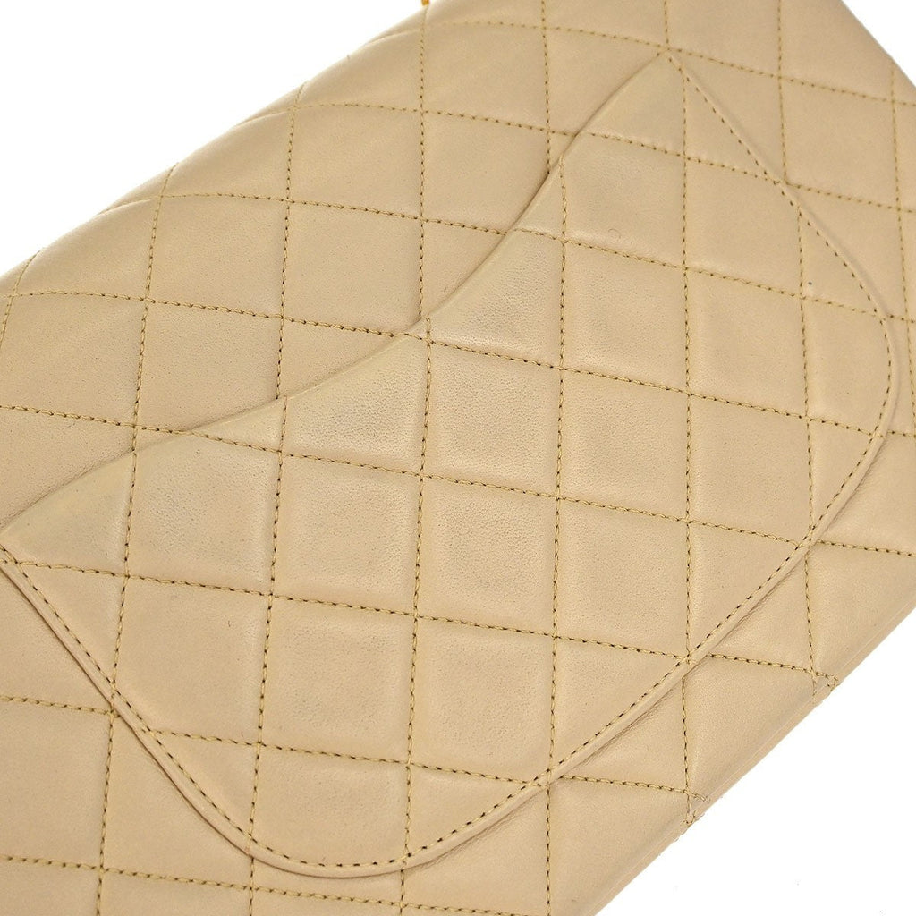 Chanel Vintage Classic Double Flap Bag Quilted Lambskin Beige Leather Shoulder Bag Bag