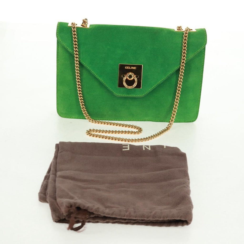 Celine Vintage Shoulder Bag Suede Green Suede Shoulder Bag Bag