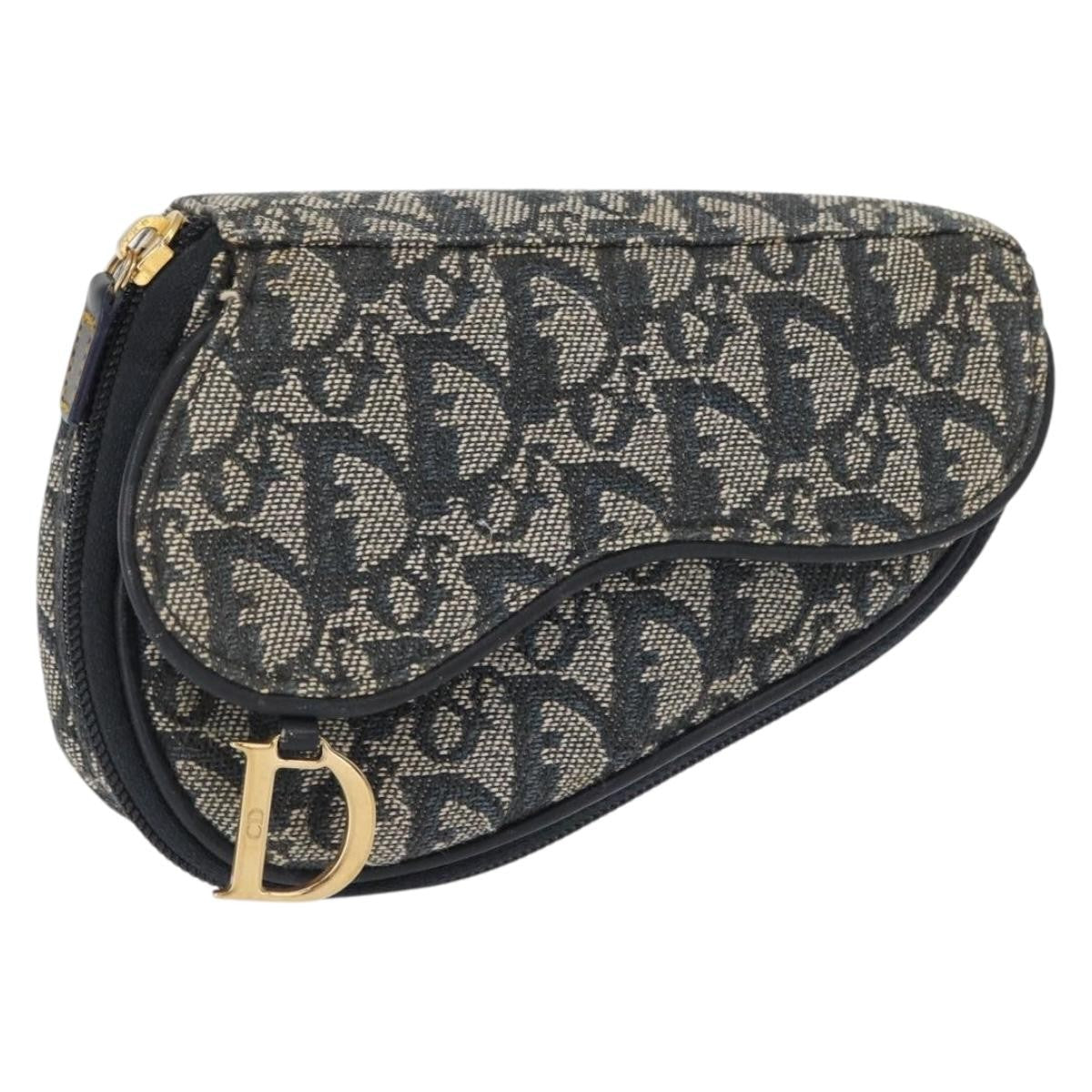 Christian Dior Saddle Zip Pouch Diorissimo Canvas Navy Canvas Clutche & Pouche Bag (Pre-Owned)