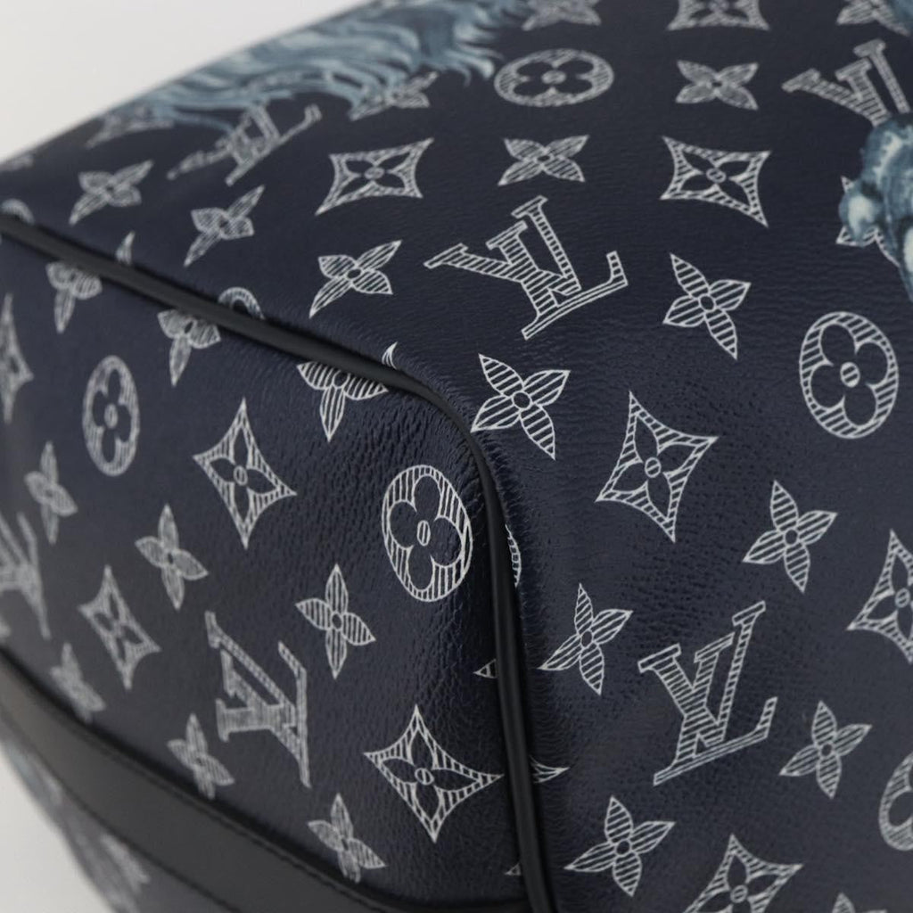 Louis Vuitton Keepall Bandouliere Bag Limited Edition Chapman Savane Monogram Canvas Navy Canvas Travel Bag