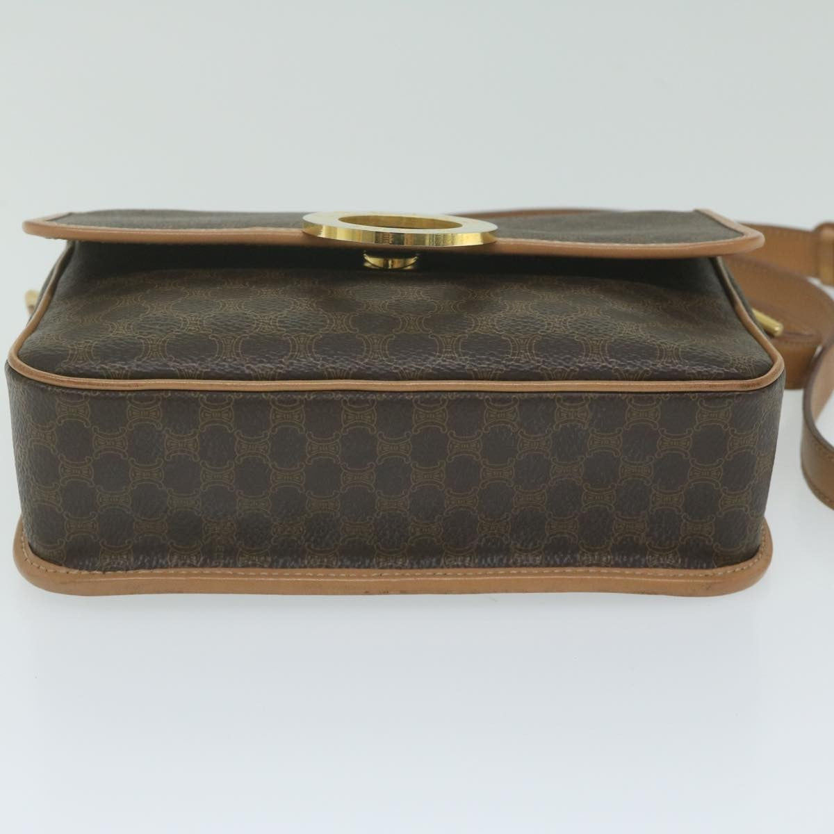 Celine Vintage Macadam Circle Logo Shoulder Bag Canvas And Leather Brown Canvas Shoulder Bag Bag
