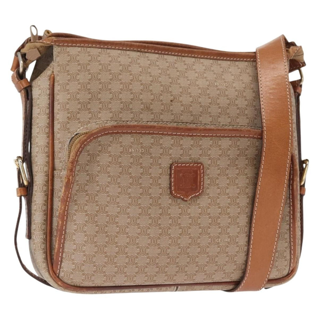 Celine Vintage Macadam Shoulder Bag Canvas And Leather Beige Canvas Shoulder Bag Bag