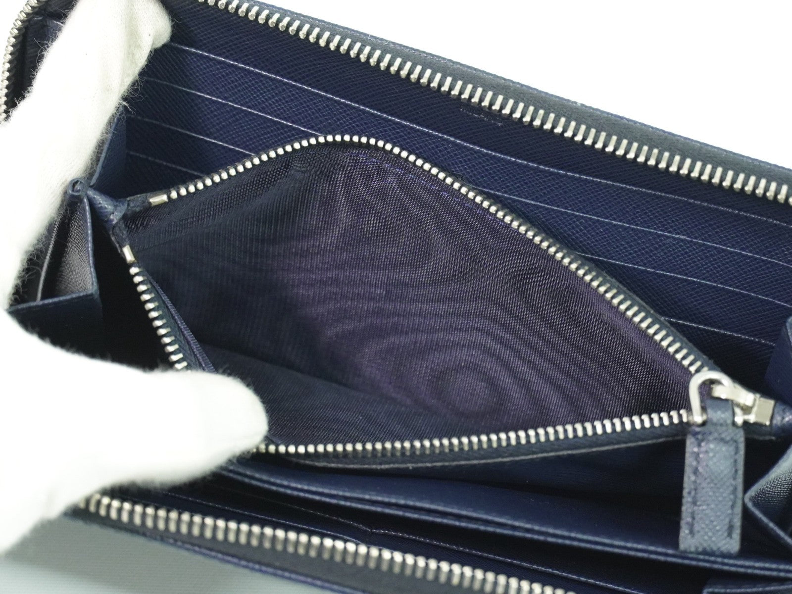 Prada Saffiano Wallet Leather Navy Leather Wallets Accessory
