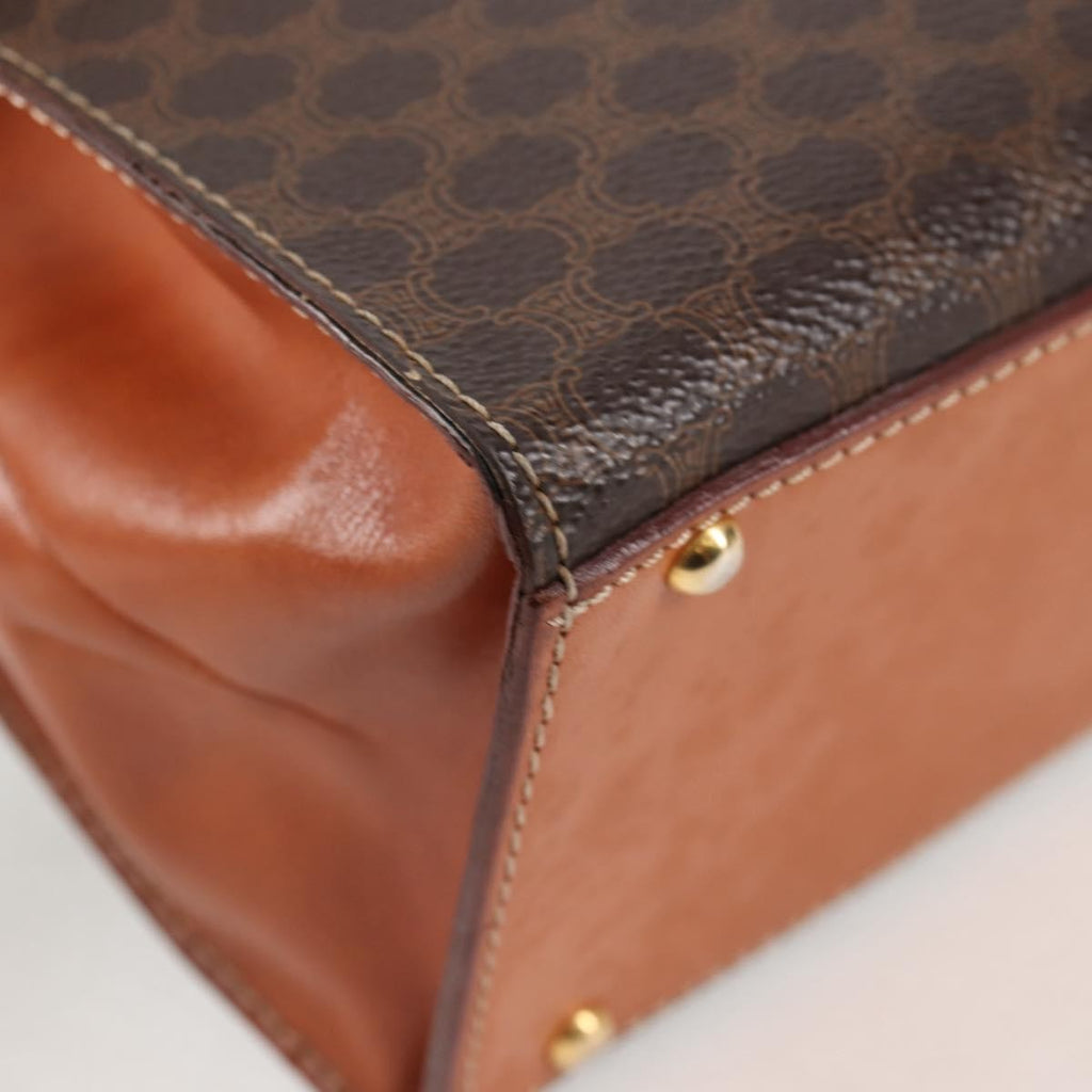 Celine Vintage Convertible Top Handle Bag Macadam Coated Canvas Brown Canvas Bag