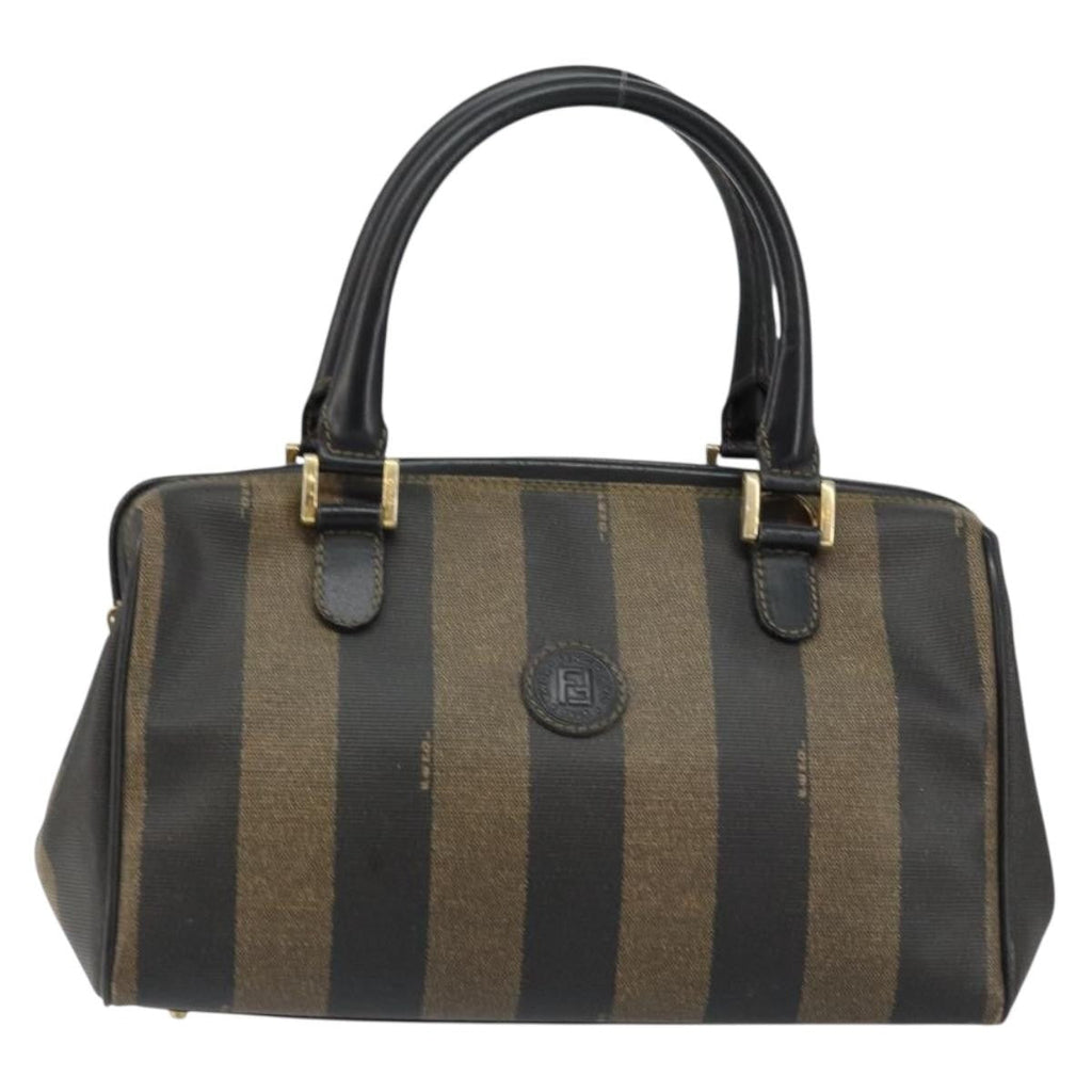 Fendi Vintage Pequin Boston Bag Coated Canvas Black Canvas Bag
