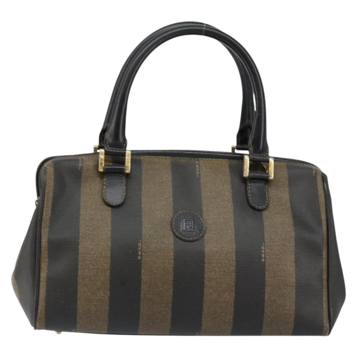 Fendi Vintage Pequin Boston Bag Coated Canvas Black Canvas Bag
