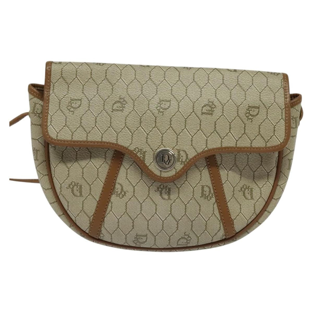 Christian Dior Vintage Honeycomb Shoulder Bag Canvas Beige Canvas Bag (Pre-Owned)