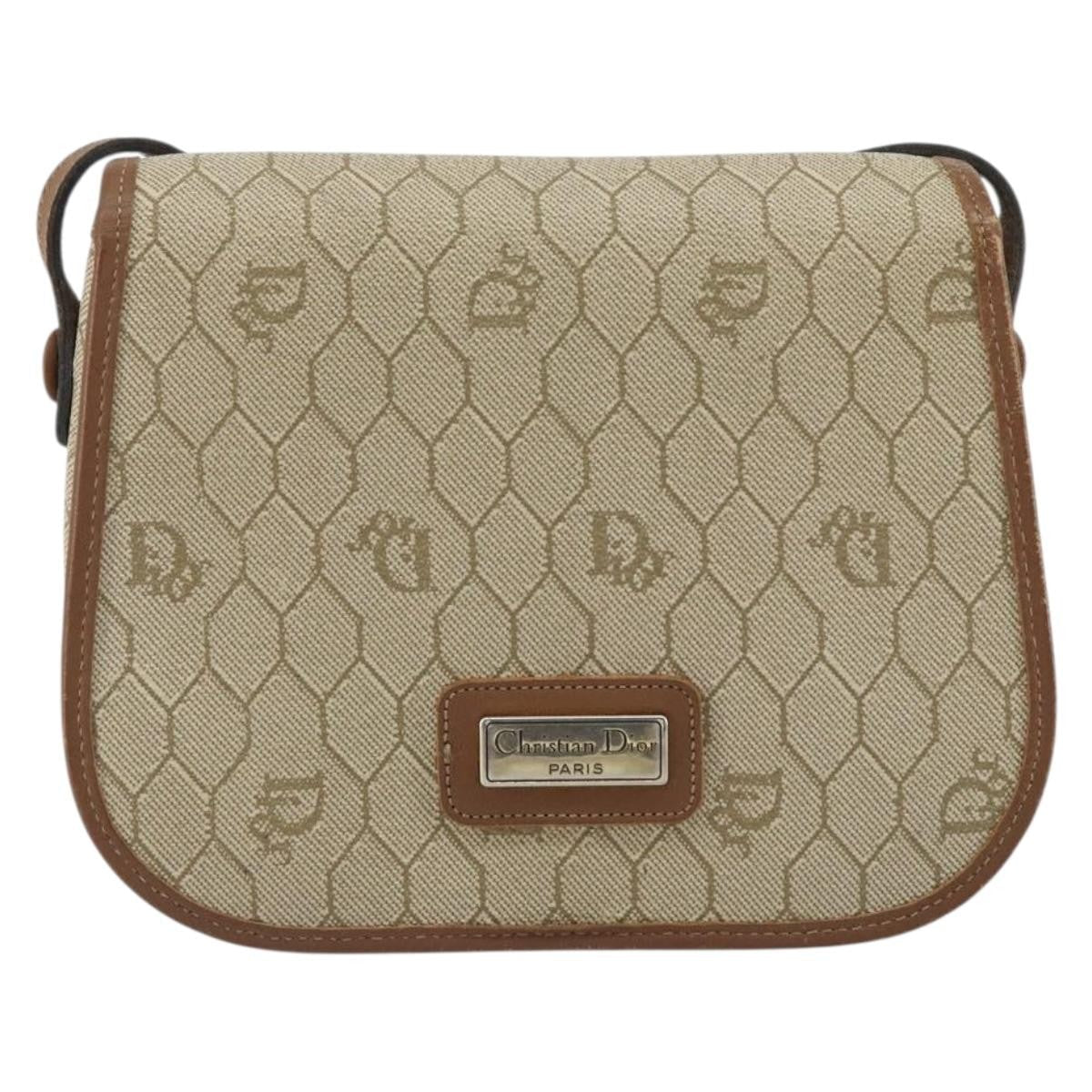 Christian Dior Vintage Honeycomb Flap Crossbody Bag Coated Canvas Beige Canvas Shoulder Bag Bag (Pre-Owned)