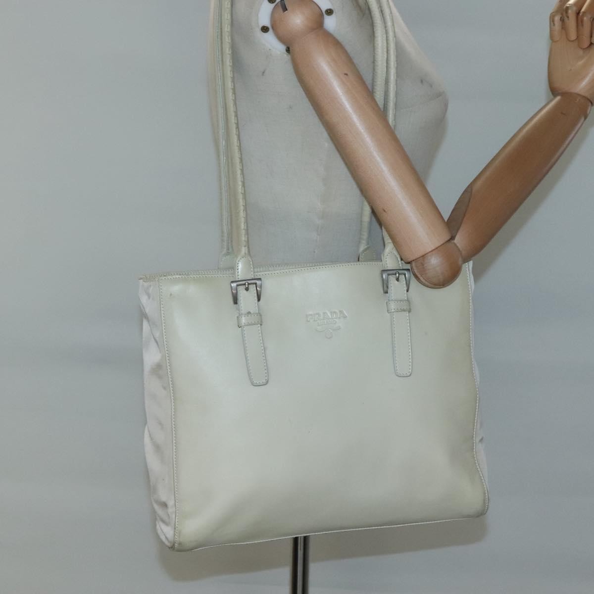 Prada Vintage Shoulder Bag Nylon And Leather White Leather Shoulder Bag Bag