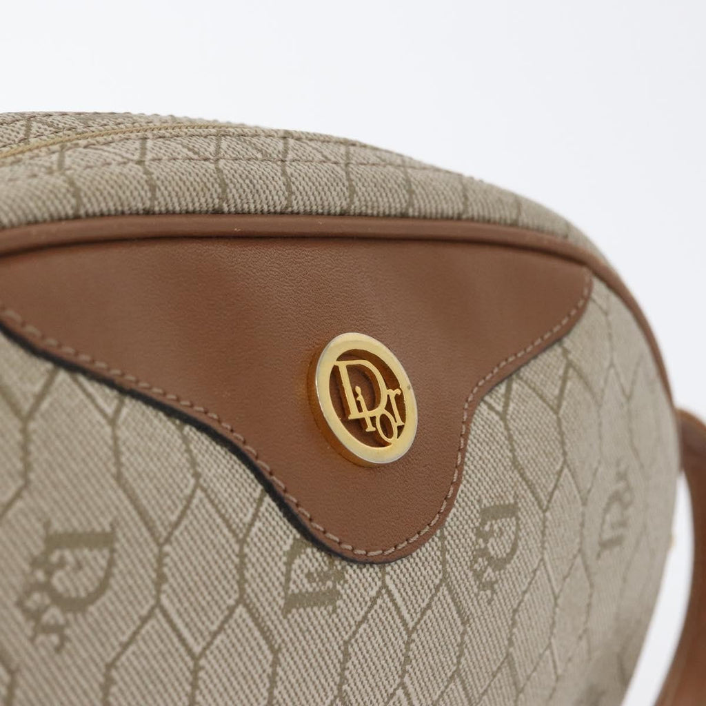 Christian Dior Vintage Honeycomb Shoulder Bag Canvas And Leather Beige Canvas Shoulder Bag Bag (Pre-Owned)