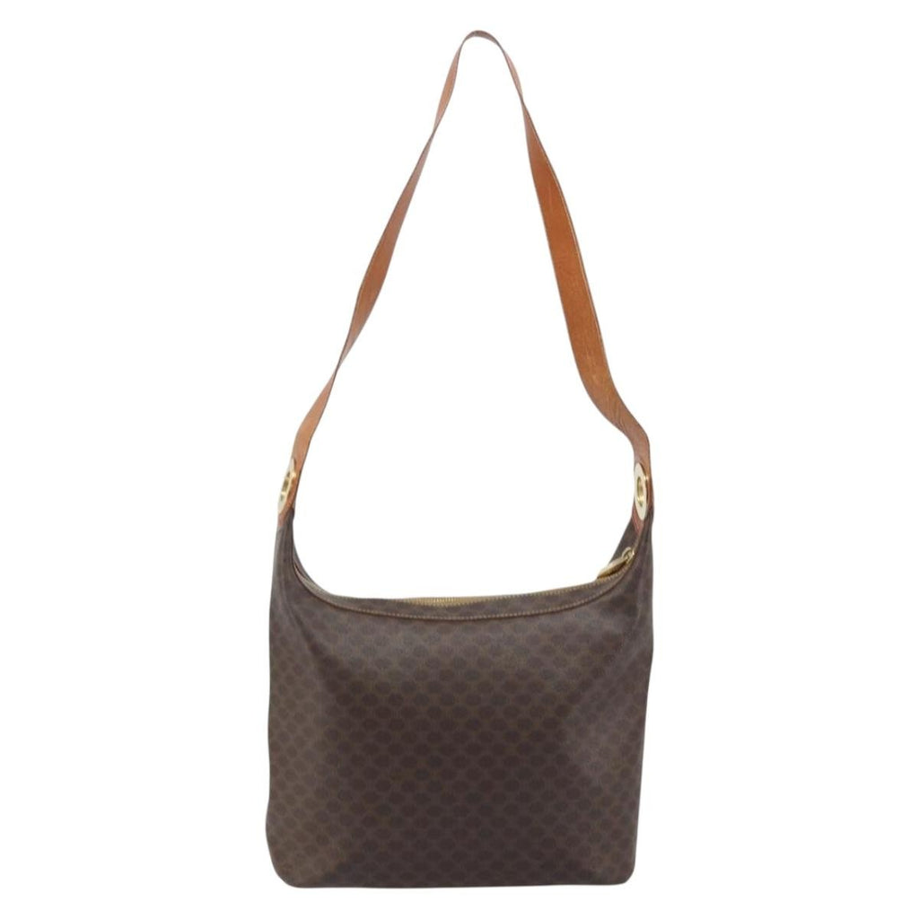 Celine Vintage Macadam Shoulder Bag Canvas And Leather Brown Canvas Shoulder Bag Bag