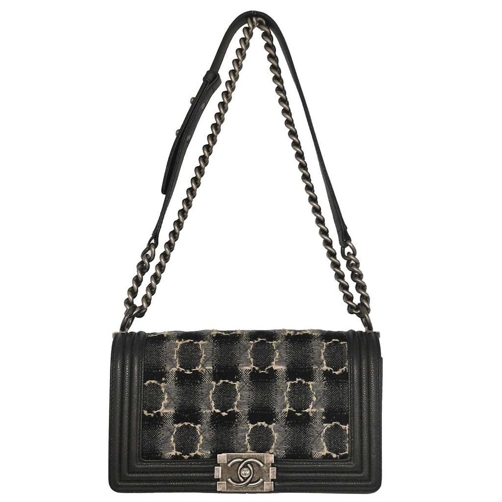 Chanel Boy Flap Bag Tweed And Leather Black Leather Shoulder Bag Bag