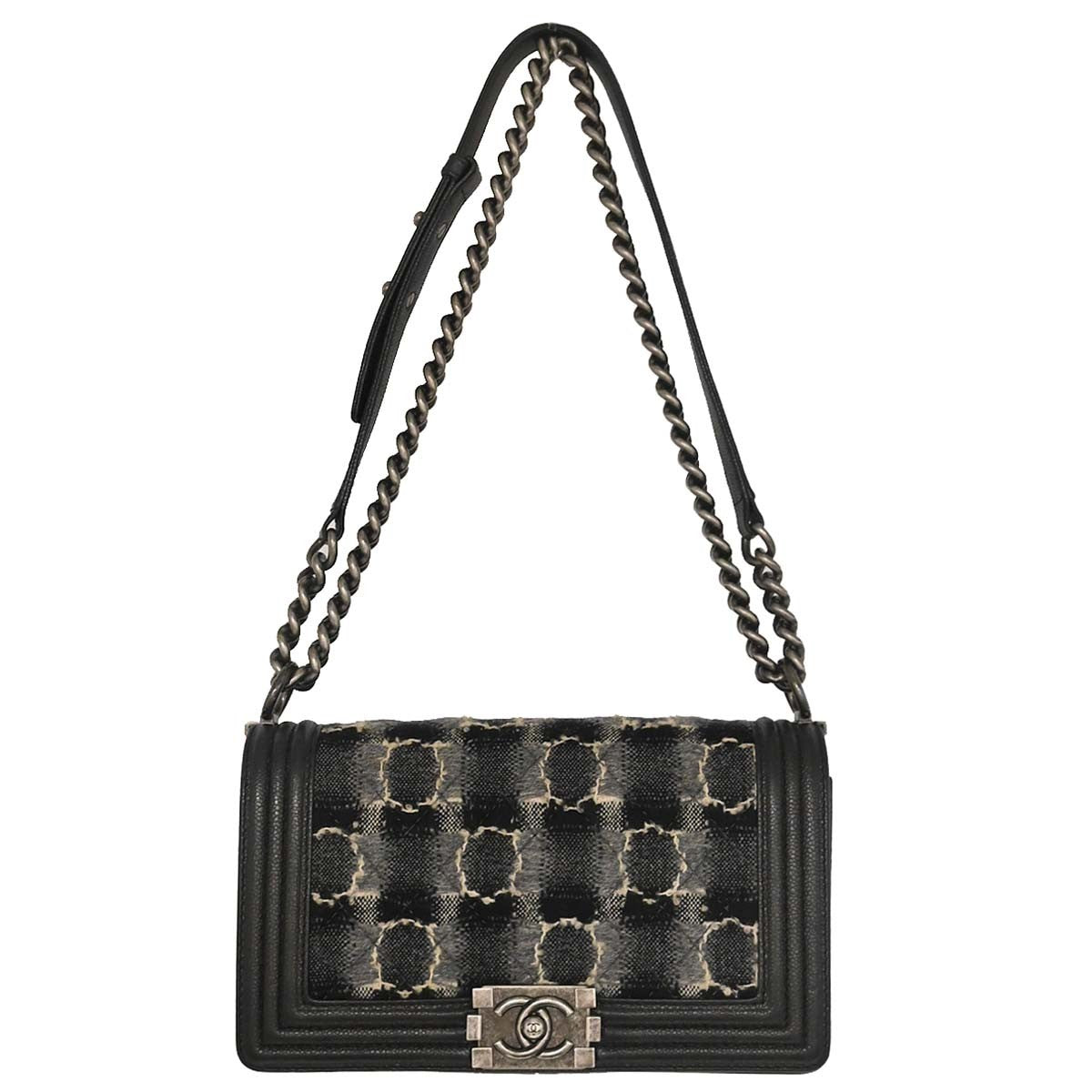 Chanel Boy Flap Bag Tweed And Leather Black Leather Shoulder Bag Bag