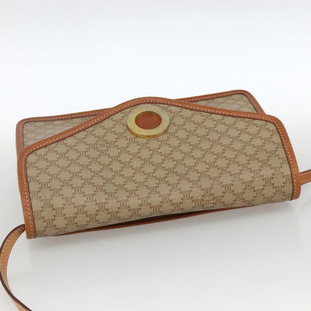 Celine Vintage Macadam Circle Logo Shoulder Bag Canvas And Leather Beige Canvas Shoulder Bag Bag