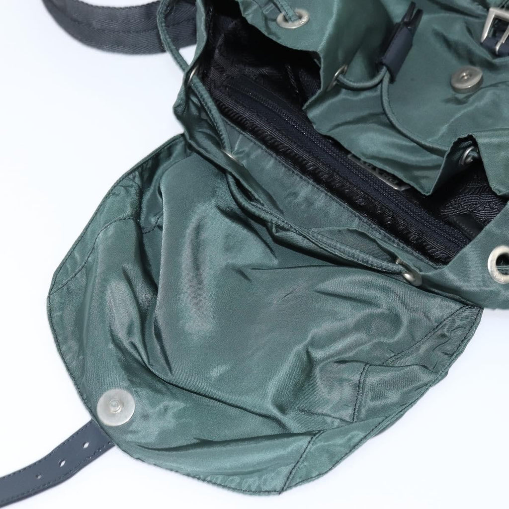 Prada Vela Double Front Pocket Backpack Tessuto With Saffiano Leather Khaki Nylon Backpack Bag