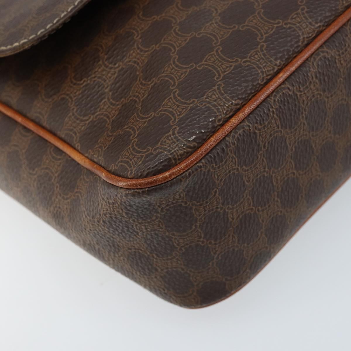Celine Vintage Macadam Circle Logo Shoulder Bag Canvas And Leather Brown Canvas Shoulder Bag Bag