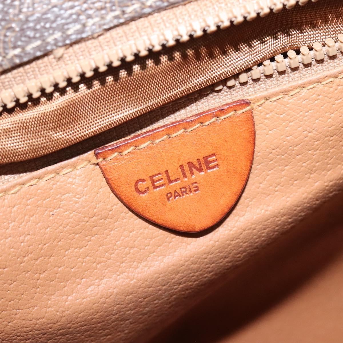 Celine Vintage Macadam Circle Logo Shoulder Bag Canvas And Leather Brown Canvas Shoulder Bag Bag
