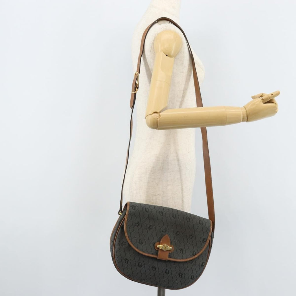 Christian Dior Vintage Honeycomb Flap Crossbody Bag Canvas And Leather Black Canvas Shoulder Bag Bag (Pre-Owned)