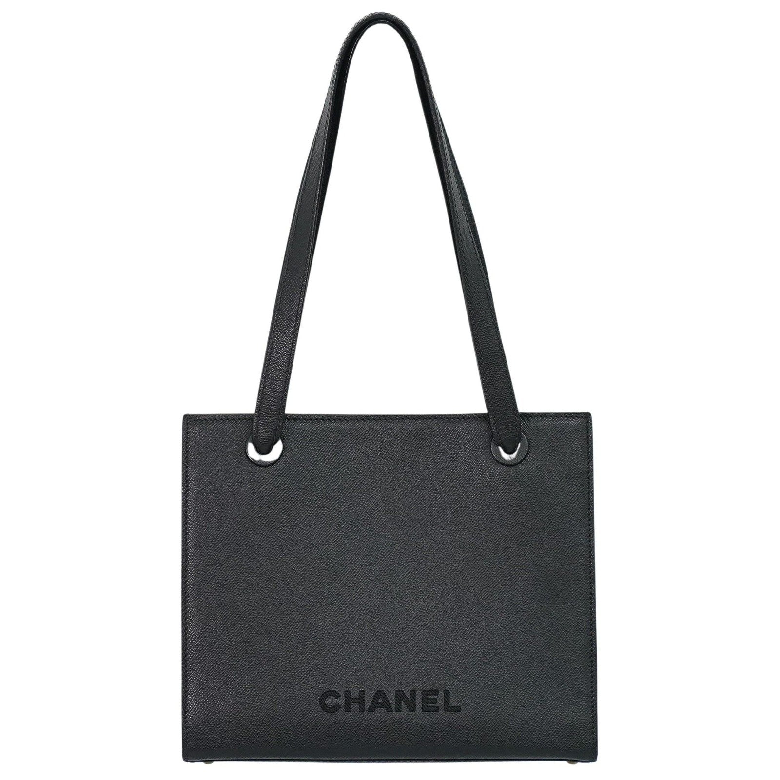 Chanel Vintage Logo Tote Leather Black Leather Tote Bag Bag