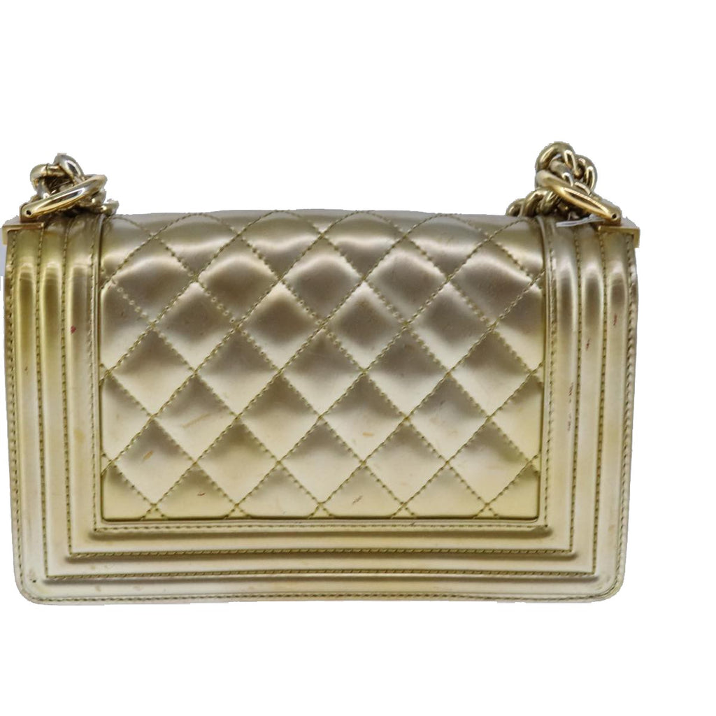 Chanel Boy Flap Bag Quilted Patent Gold Patent_Leather Shoulder Bag Bag