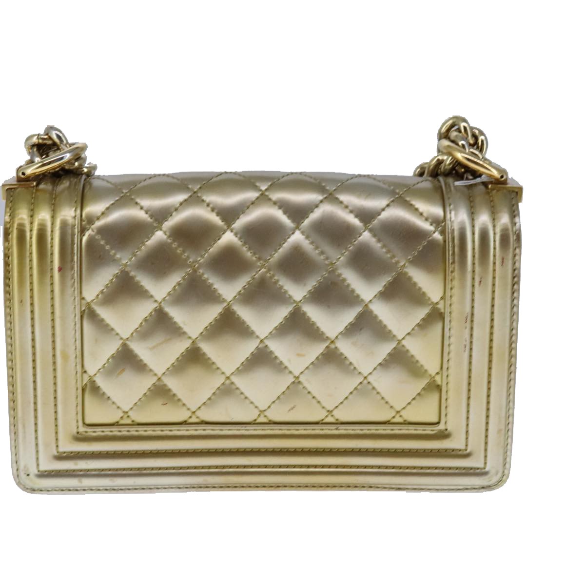 Chanel Boy Flap Bag Quilted Patent Gold Patent_Leather Shoulder Bag Bag