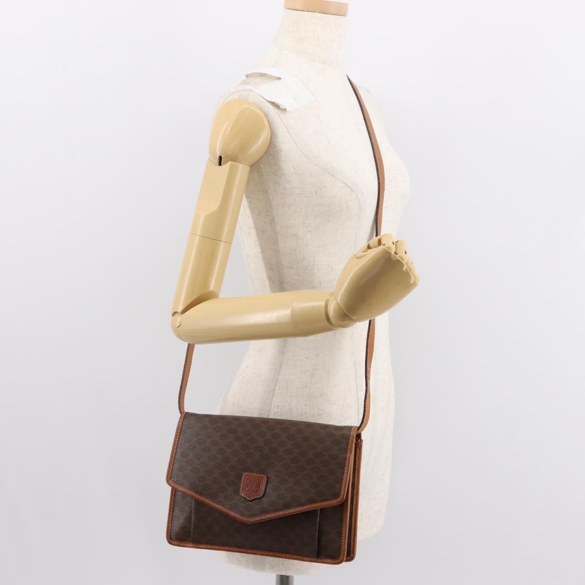 Celine Vintage Macadam Shoulder Bag Canvas And Leather Brown Canvas Shoulder Bag Bag