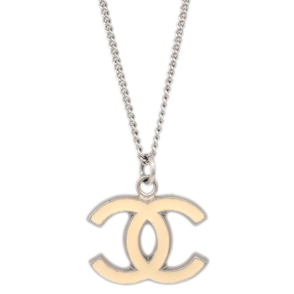 Chanel Cc Logo Pendant Necklace Metal Silver Silver_Plated Necklace Jewelry