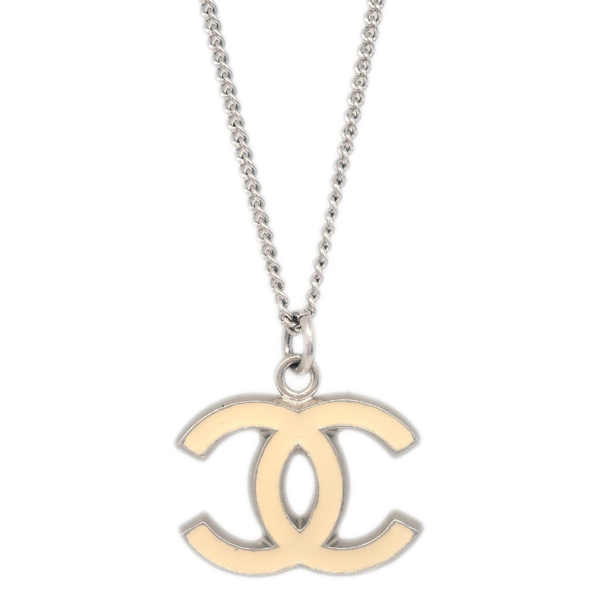 Chanel Cc Logo Pendant Necklace Metal Silver Silver_Plated Necklace Jewelry