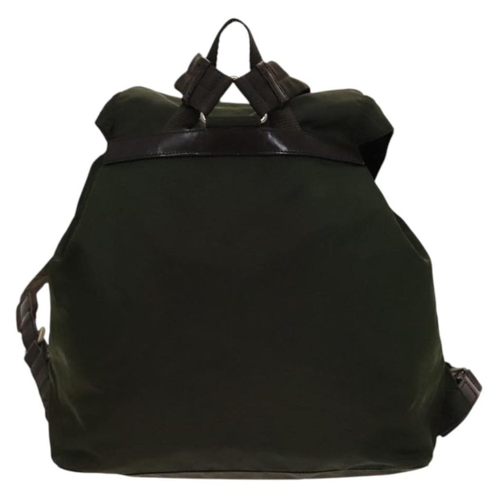 Prada Vela Double Front Pocket Backpack Tessuto With Saffiano Leather Khaki Nylon Backpack Bag
