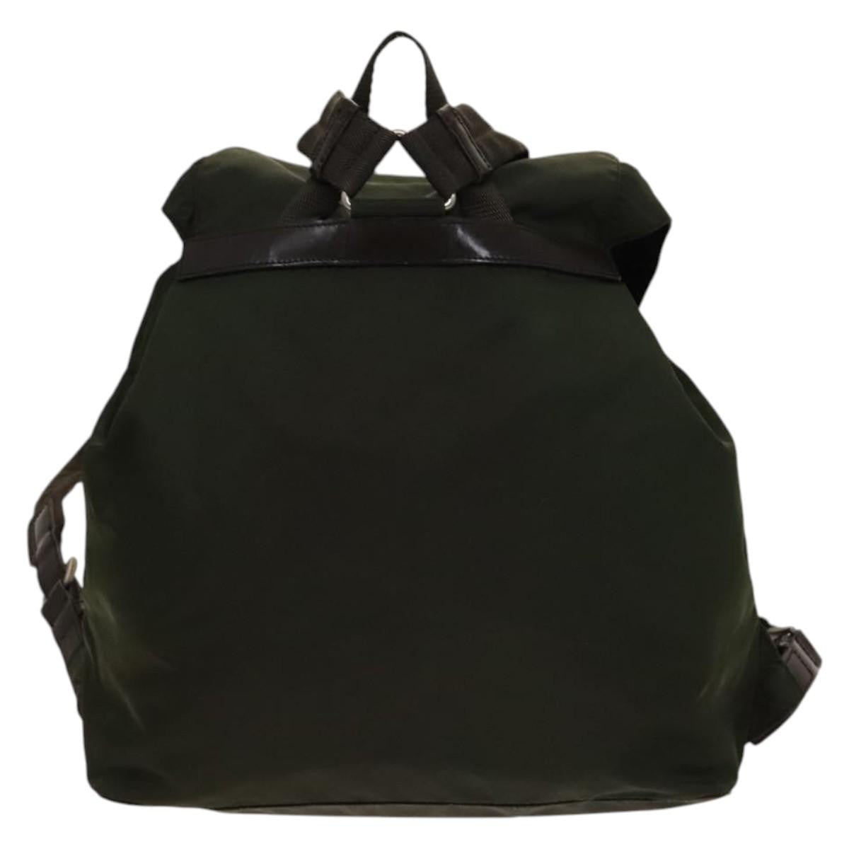 Prada Vela Double Front Pocket Backpack Tessuto With Saffiano Leather Khaki Nylon Backpack Bag
