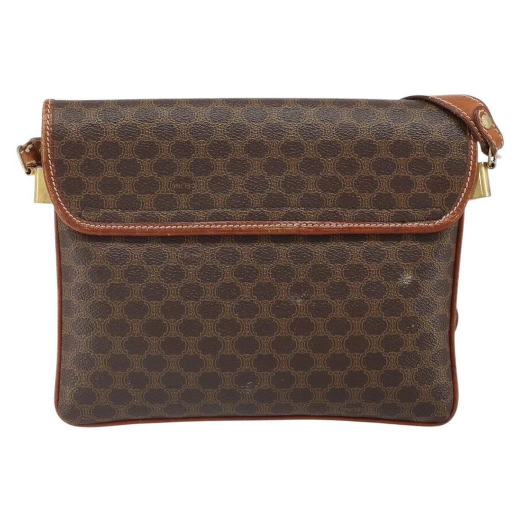 Celine Vintage Macadam Shoulder Bag Canvas And Leather Brown Canvas Shoulder Bag Bag