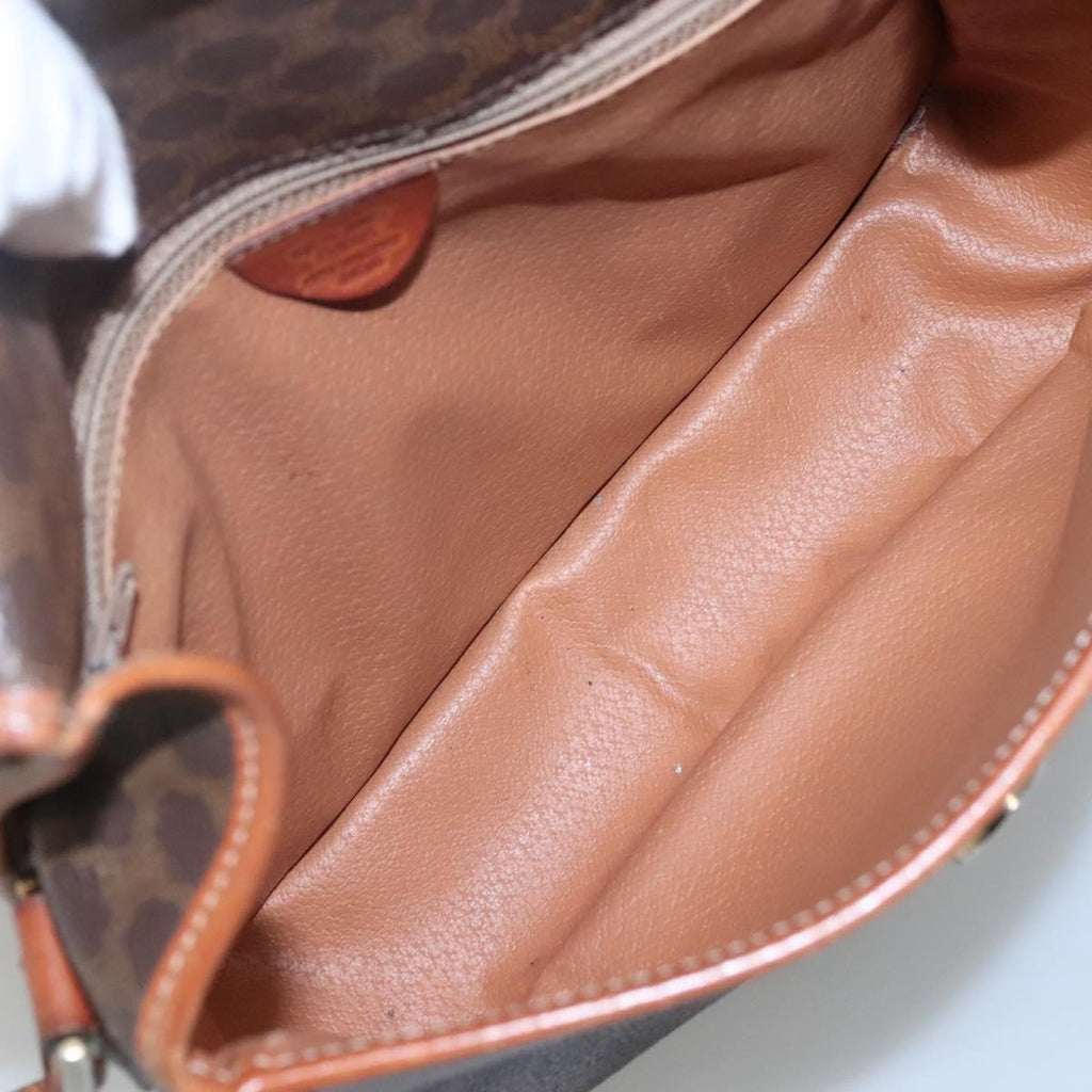 Celine Vintage Macadam Circle Logo Shoulder Bag Canvas And Leather Brown Canvas Shoulder Bag Bag