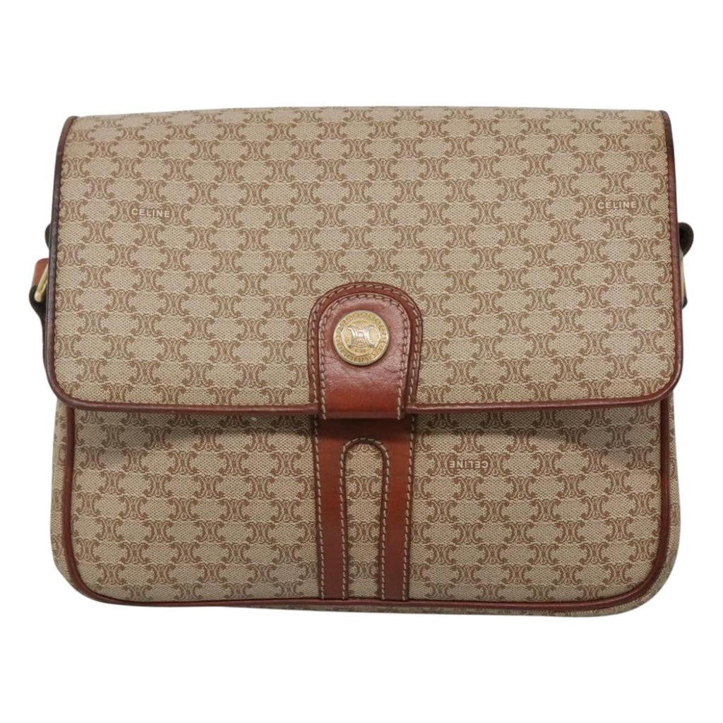 Celine Vintage Macadam Shoulder Bag Canvas And Leather Beige Canvas Shoulder Bag Bag