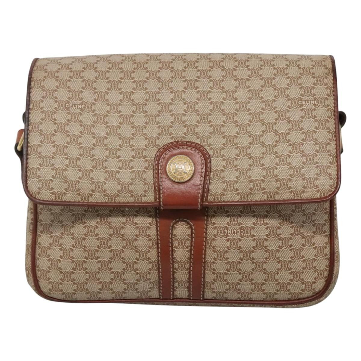 Celine Vintage Macadam Shoulder Bag Canvas And Leather Beige Canvas Shoulder Bag Bag