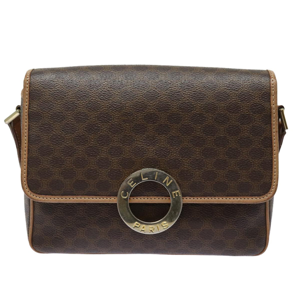 Celine Circle Logo Shoulder Bag Canvas Brown Canvas Shoulder Bag Bag