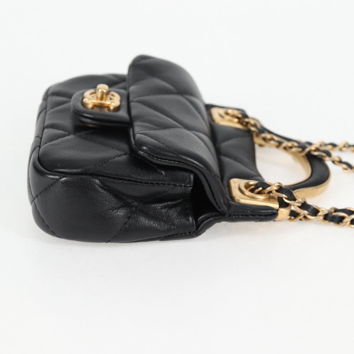 Chanel Lady Handle Flap Card Holder On Chain Quilted Calfskin Black Leather Bag