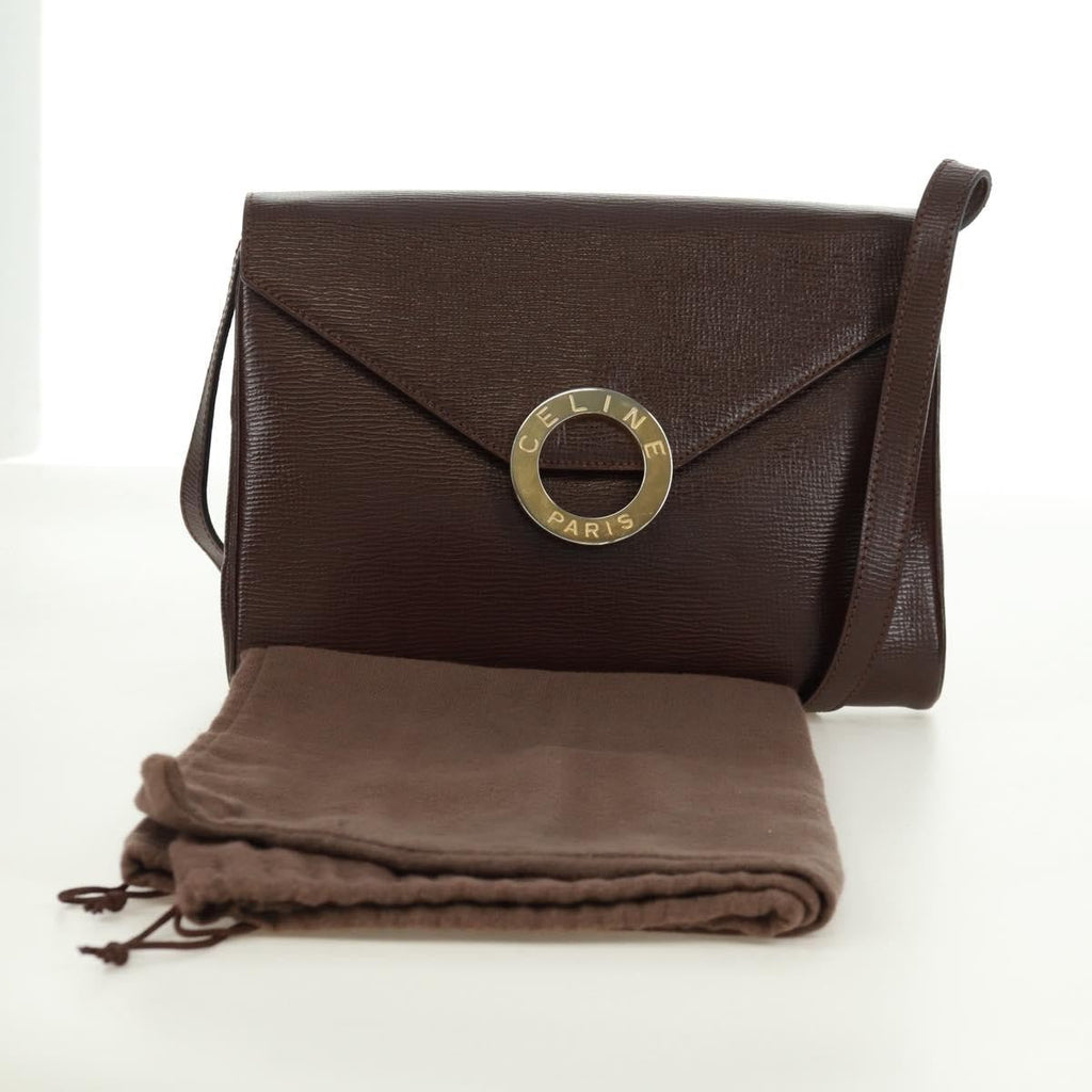 Celine Circle Logo Shoulder Bag Leather Brown Leather Shoulder Bag Bag