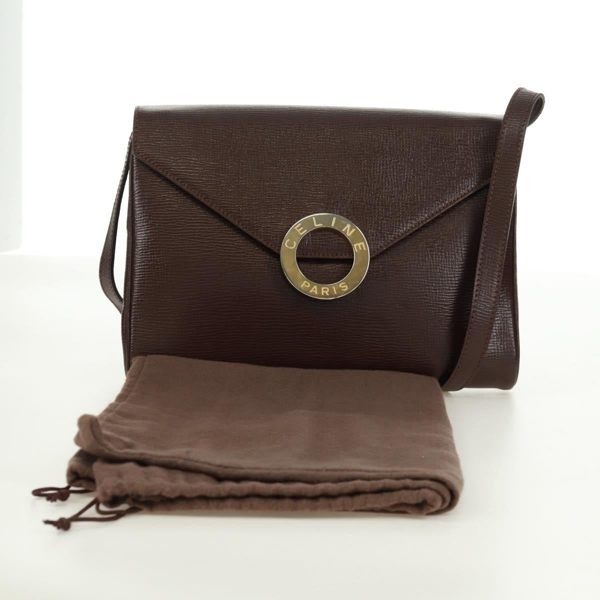 Celine Circle Logo Shoulder Bag Leather Brown Leather Shoulder Bag Bag