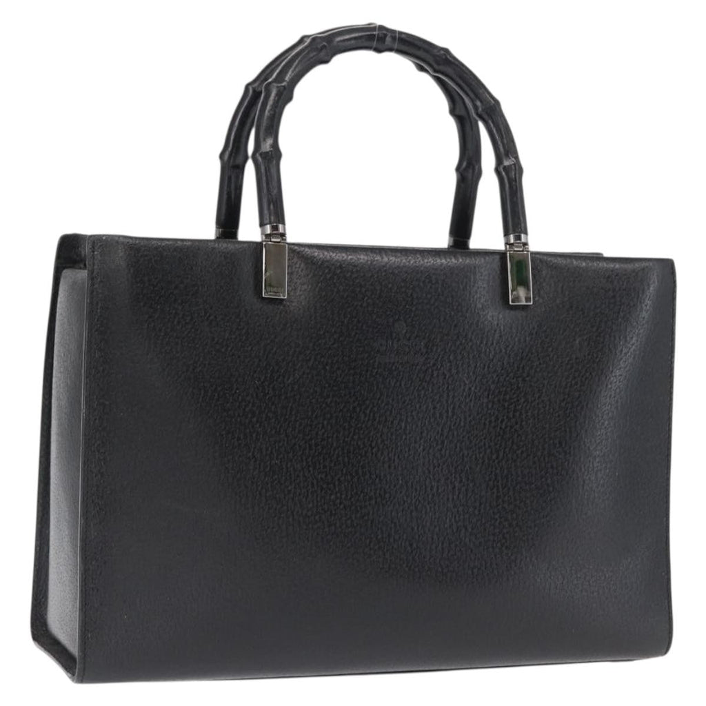Gucci Vintage Bamboo Handle Bag Leather Black Leather Handbag (Pre-Owned)
