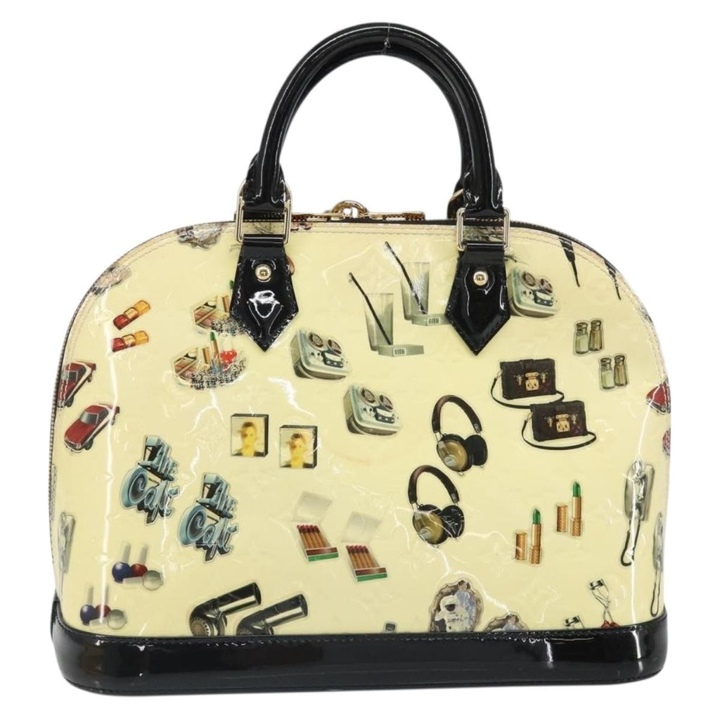 Louis Vuitton Alma Handbag Limited Edition Stickers Monogram Vernis White Patent_Leather Handbag