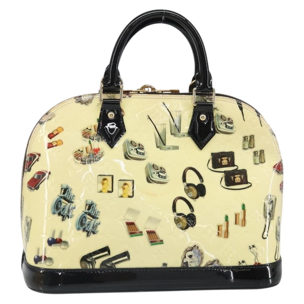 Louis Vuitton Alma Handbag Limited Edition Stickers Monogram Vernis White Patent_Leather Handbag