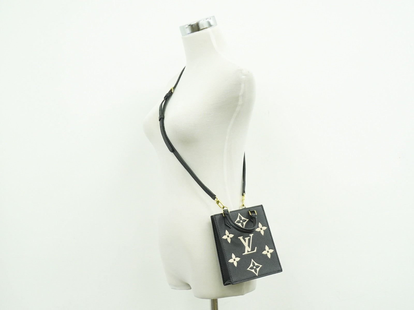 Louis Vuitton Petit Sac Plat Bag Bicolor Monogram Empreinte Giant Black Leather Tote Bag