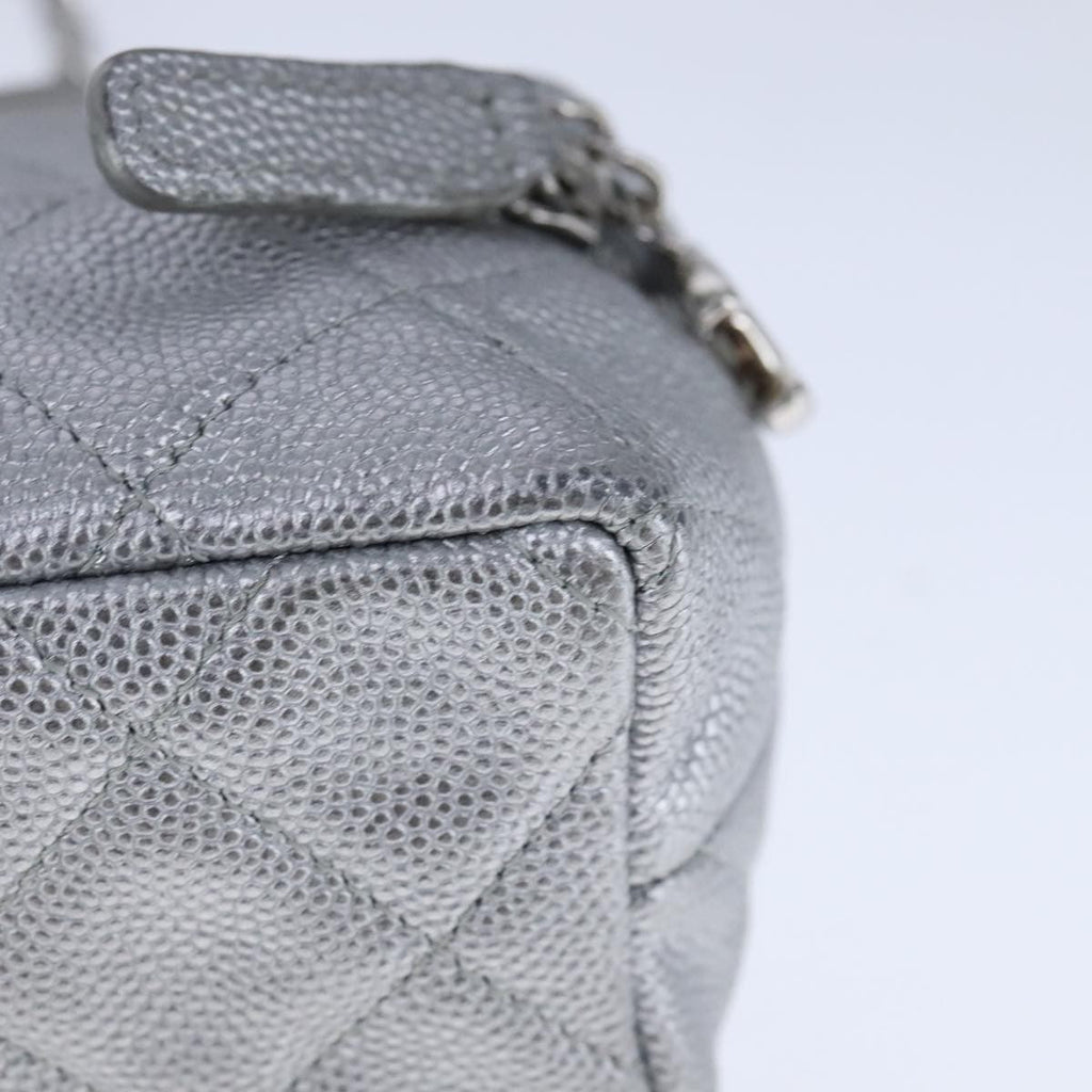 Chanel Classic Vanity Case With Chain Quilted Caviar Silver Leather Shoulder Bag Bag